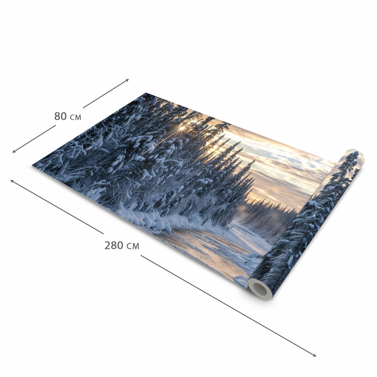 Schmutzabweisender waschbarer Küchenläufer mit Motiv Winterflusswald in der Größe 80x300 cm