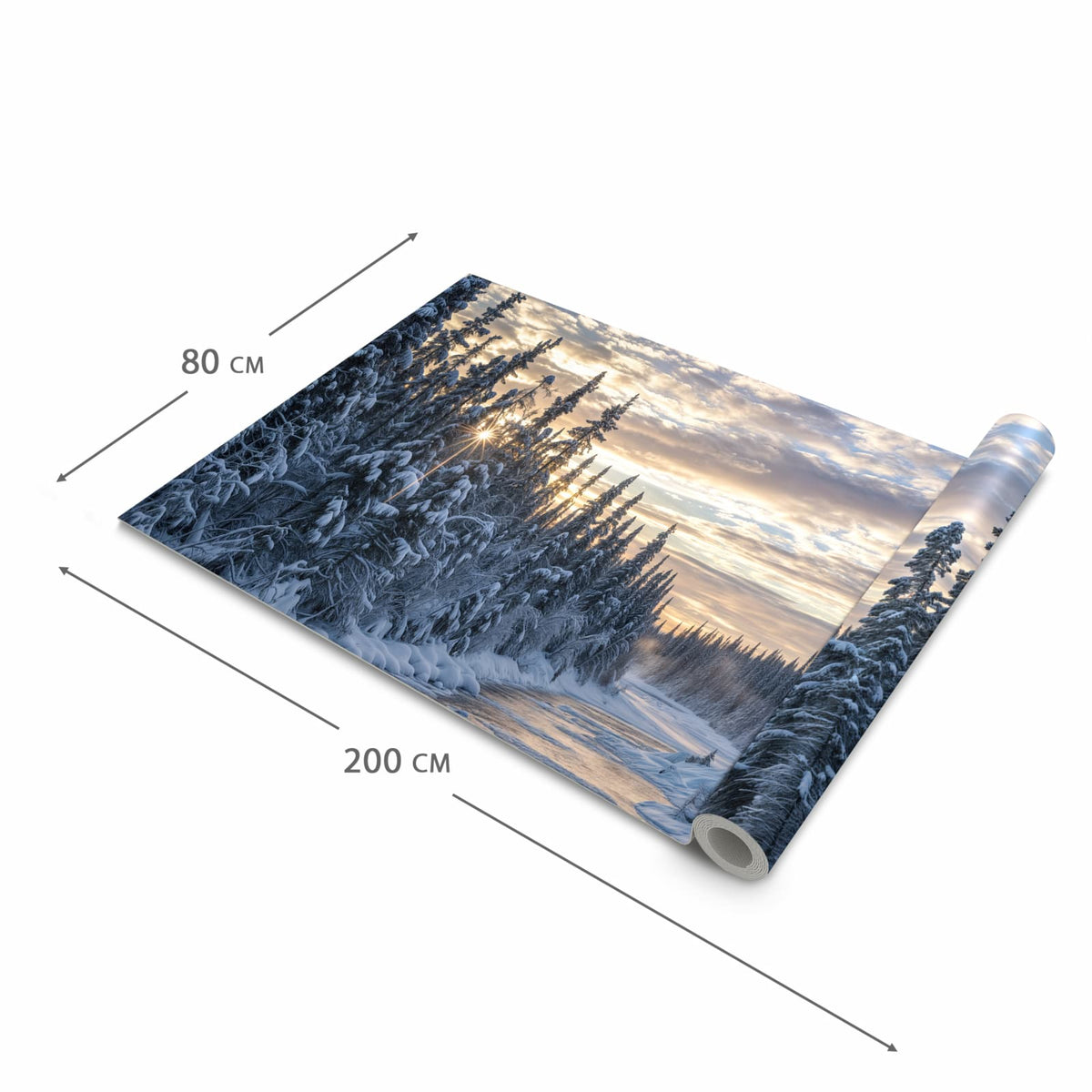 Wasserabweisender Teppichläufer für die Küche mit Motiv Winterflusswald in der Grösse 80x300 cm