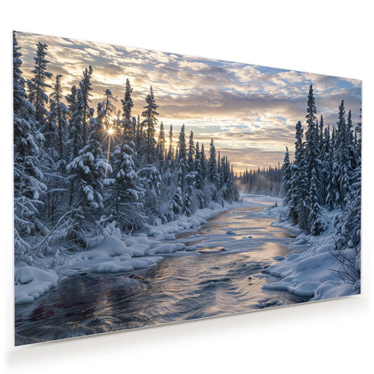 Wandbild mit dem Motiv Fluss zwischen Tannen