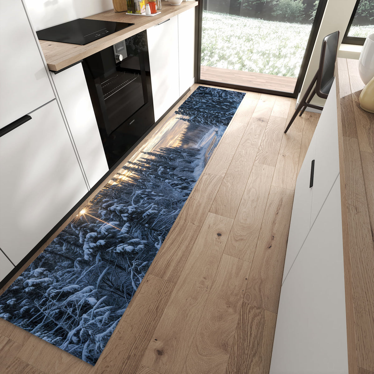 13 Größen – von 60 × 90 bis 80 × 300 cm – Küchenläufer - Fluss zwischen Tannen
