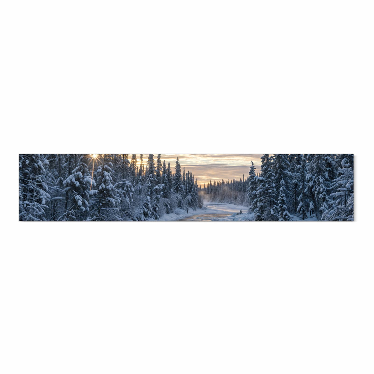 Bodenschonender Küchenteppich mit Motiv Winterflusswald in Frontansicht