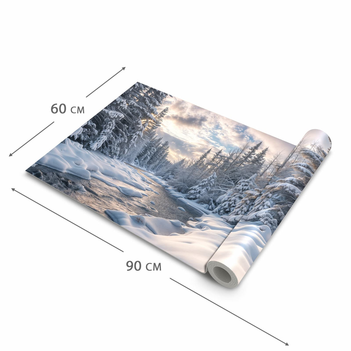 Langlebiger Teppich für Küche mit Motiv Winterfluss in der Grösse 80x280 cm