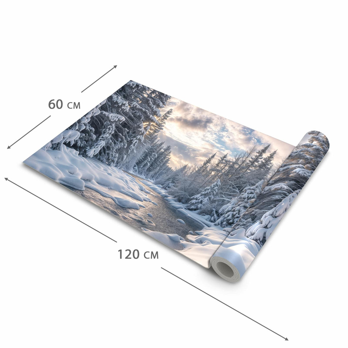 Waschbarer rutschfester Küchenläufer mit Motiv Winterfluss in der Grösse 80x280 cm