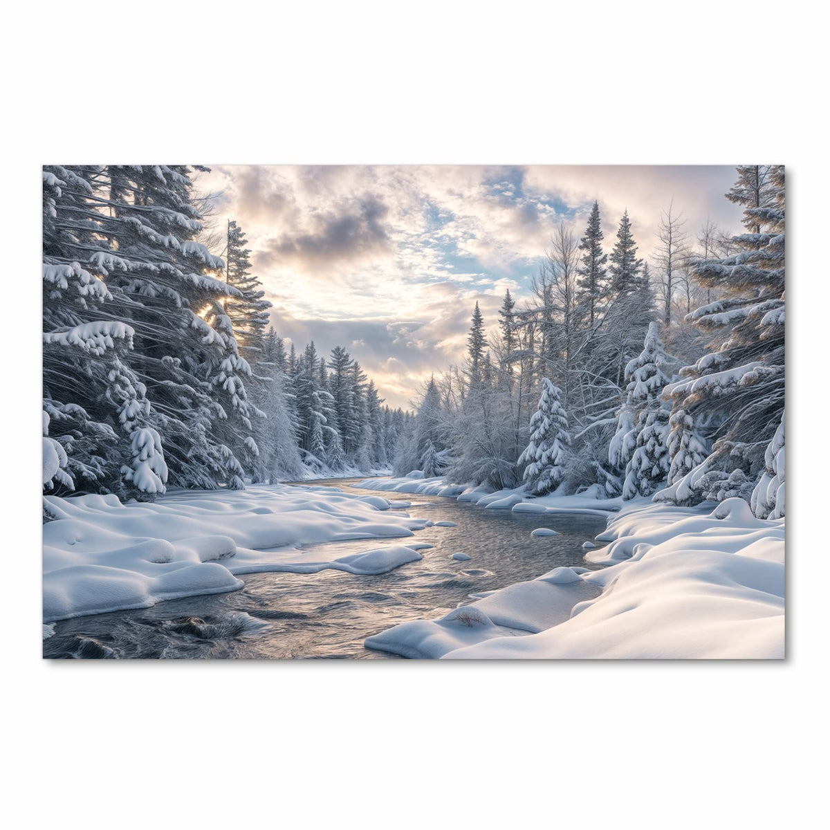 Komfortabler rutschfester Küchenläufer mit Motiv Winterfluss in Frontansicht