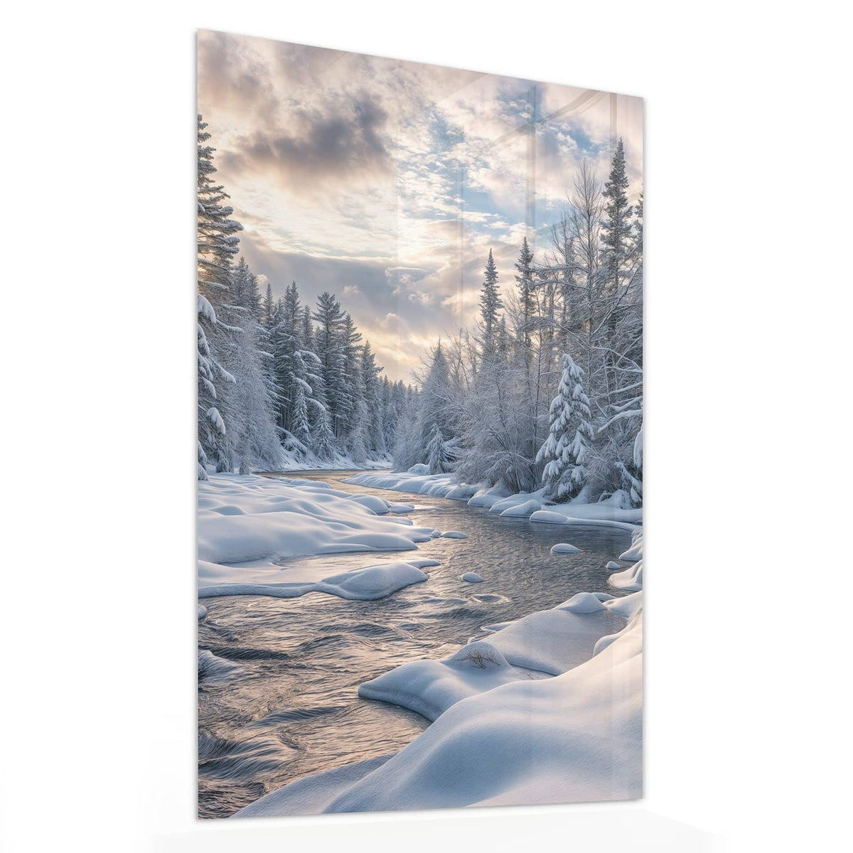 11 Größen – von 30 × 60 bis 60 × 150 cm – Wandbild - Verschneiter Flusslauf - Hochformat