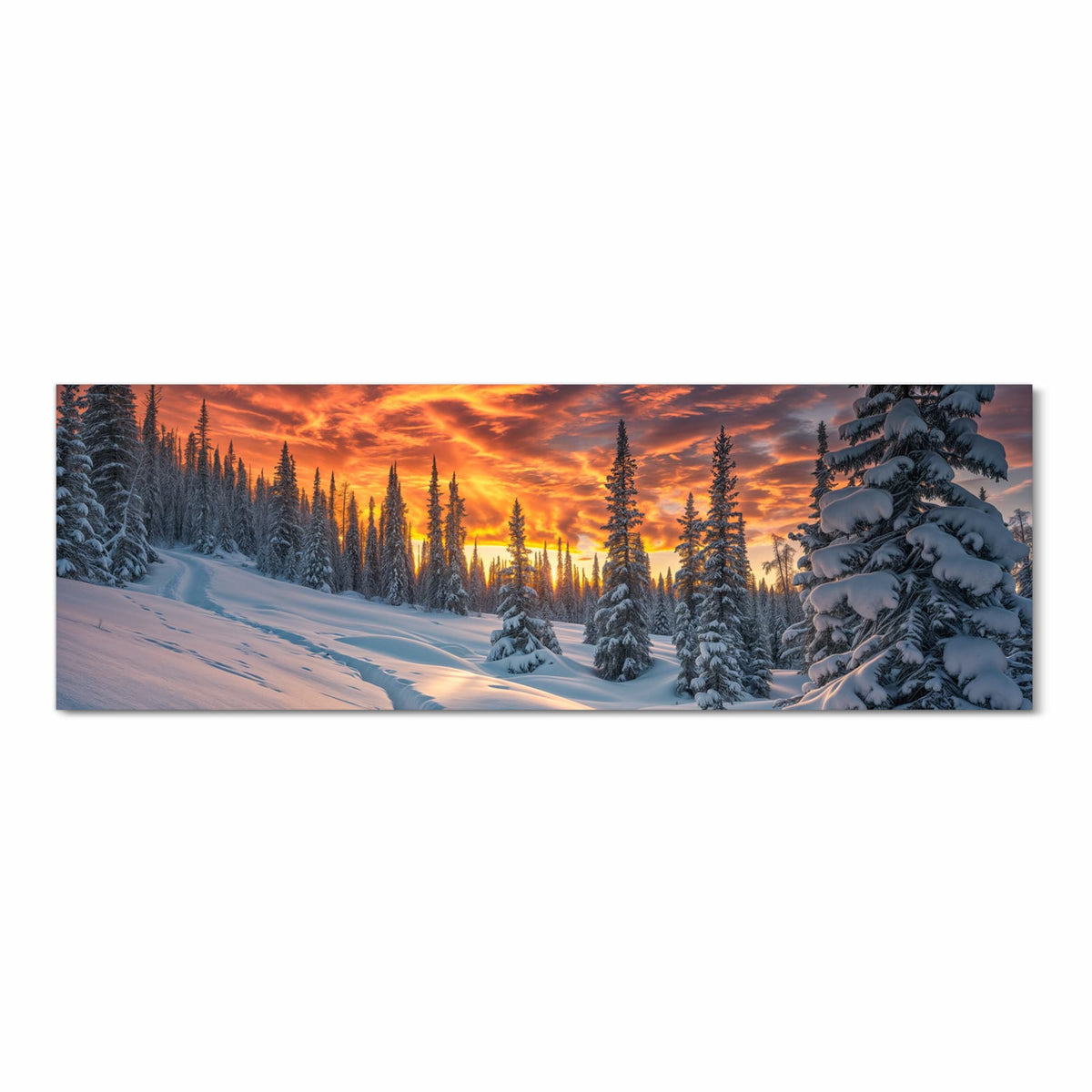 Farbbeständiger Küchenteppich mit Motiv Winter Sonnenuntergang in Frontansicht