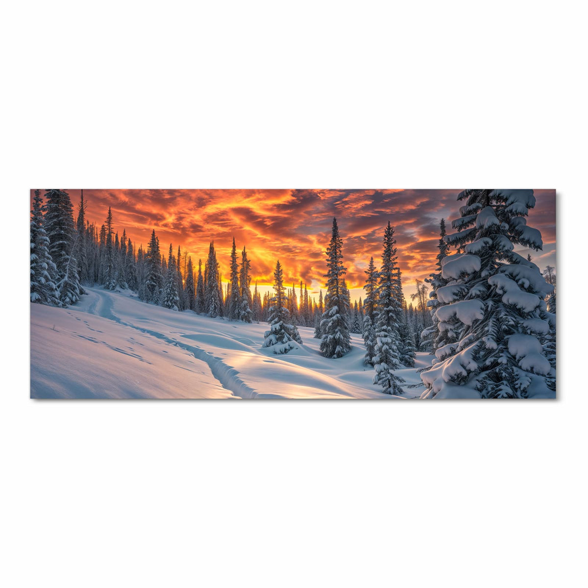 Bodenschonender Bodenläufer Teppich mit Motiv Winter Sonnenuntergang in Frontansicht