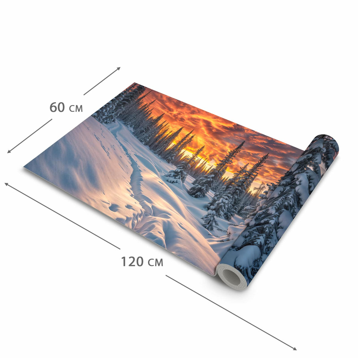 Zeitsparender großer Küchenteppich mit Motiv Winter Sonnenuntergang in der Größe 80x280 cm