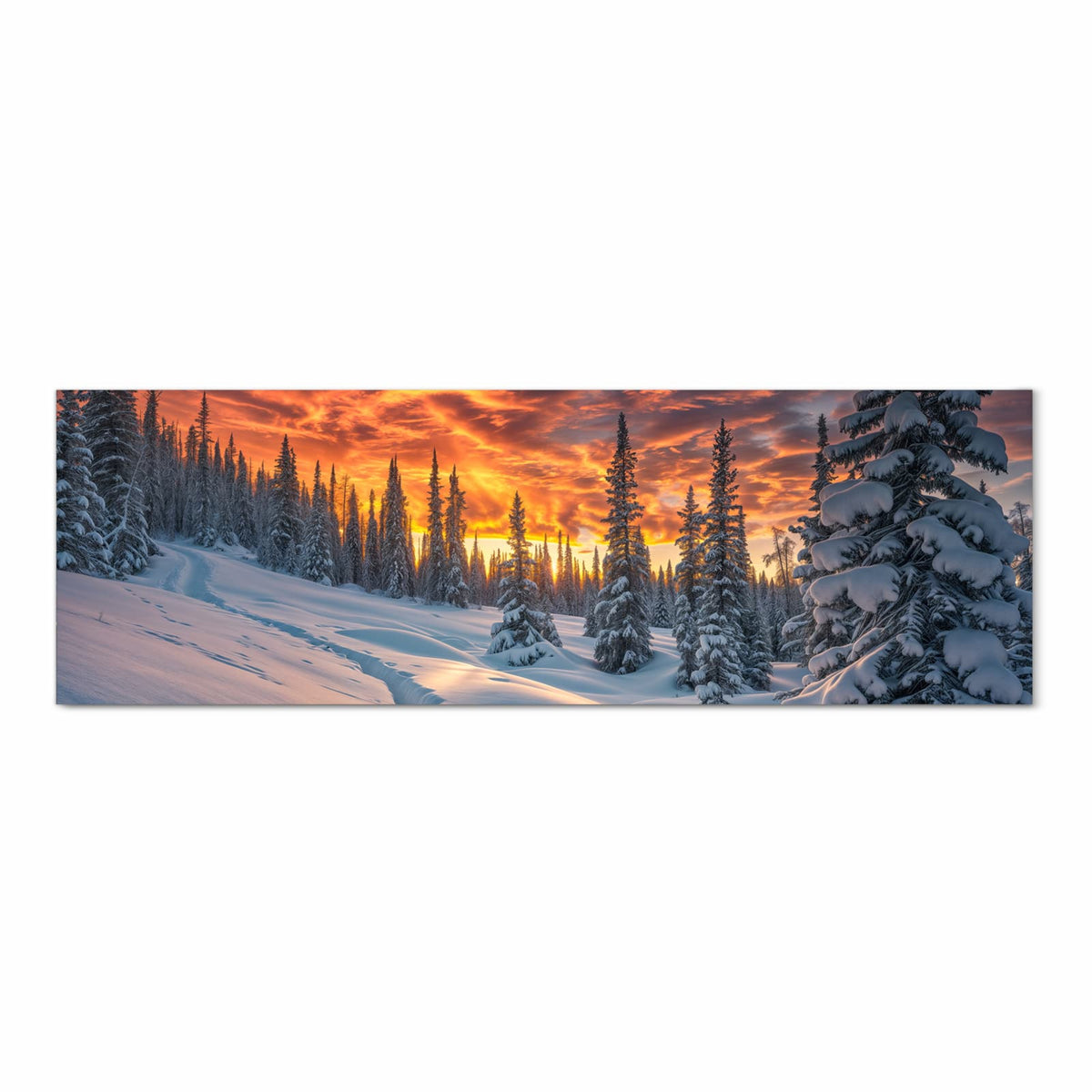 Abriebfester Küchenteppich mit Motiv Winter Sonnenuntergang in Frontansicht zum Waschen