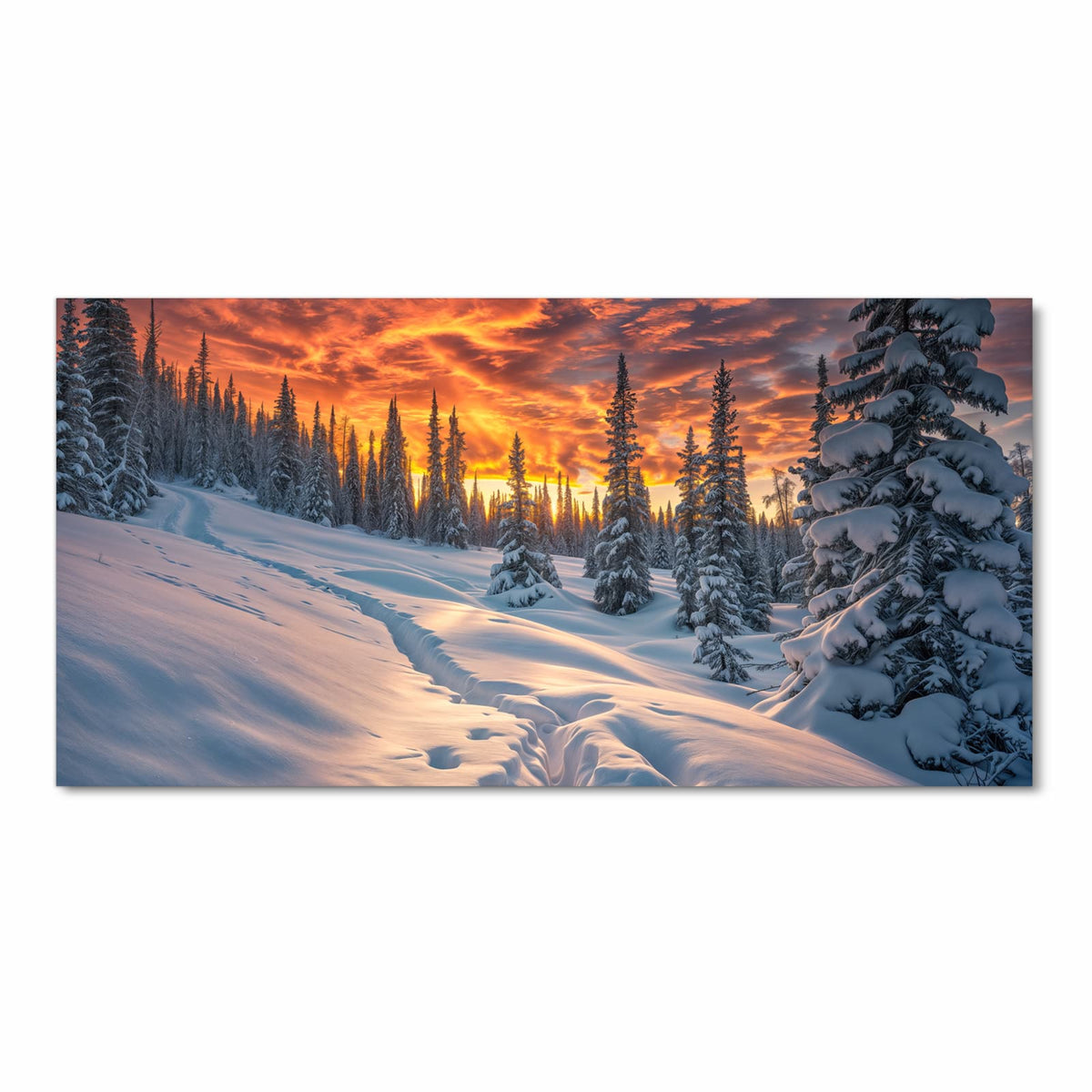 Bodenläufer mit Motiv Winter Sonnenuntergang in Frontansicht für Ordnung & Übersicht