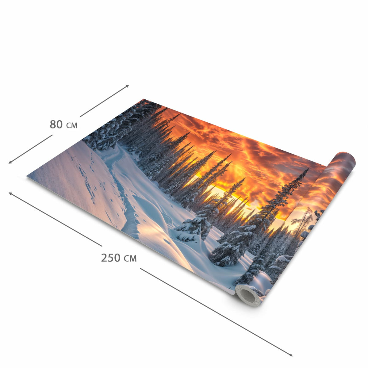 Geruchsneutraler rutschfester Küchenläufer mit Motiv Winter Sonnenuntergang in der Grösse 80x280 cm