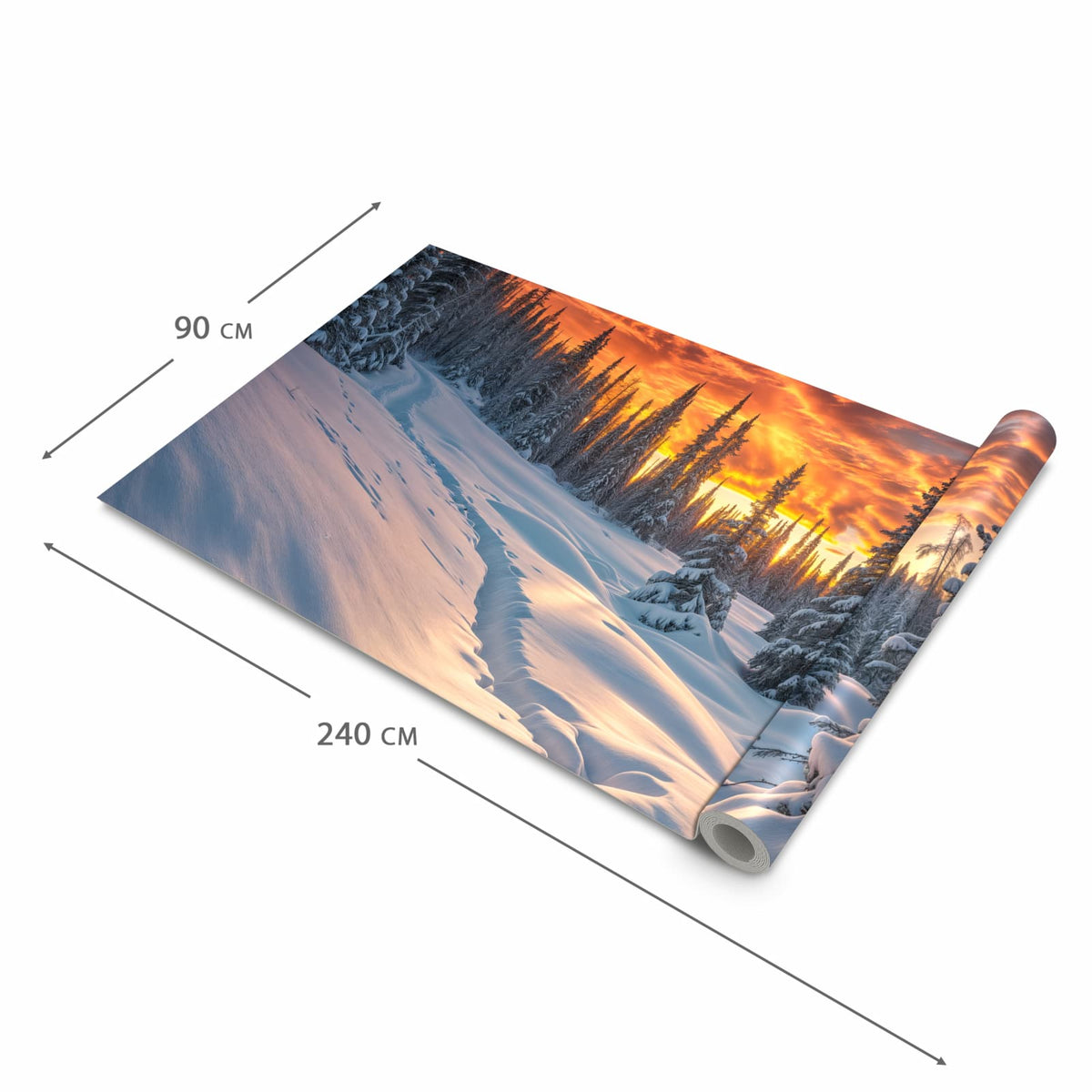 Komfortabler Küchenläufer nach Maß mit Motiv Winter Sonnenuntergang in der Größe 80x280 cm