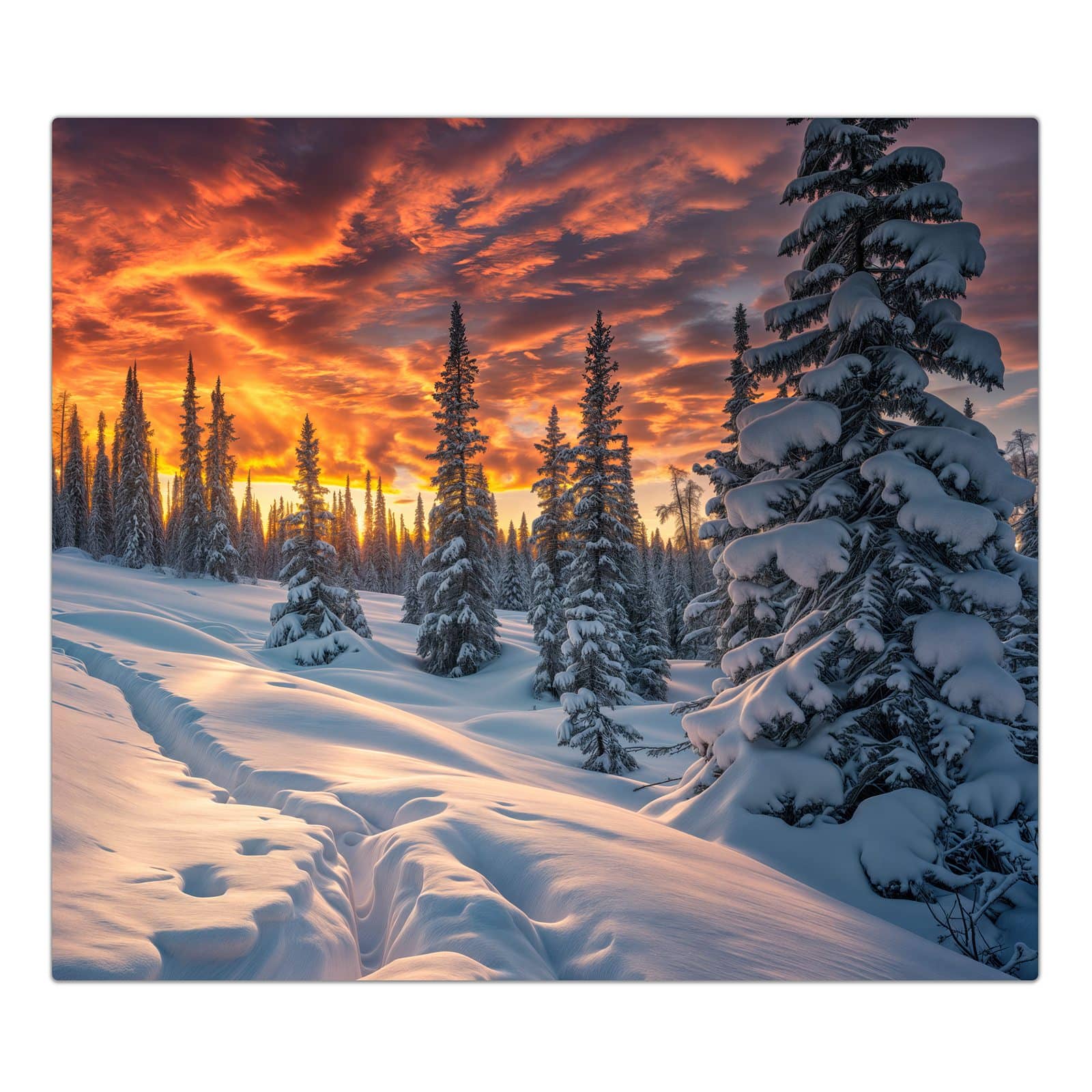 1-teilige Abdeckplatte für Ceranfeld mit Winter Sonnenuntergang-Motiv in der Frontansicht #grösse_1-Teilig (60x52cm)