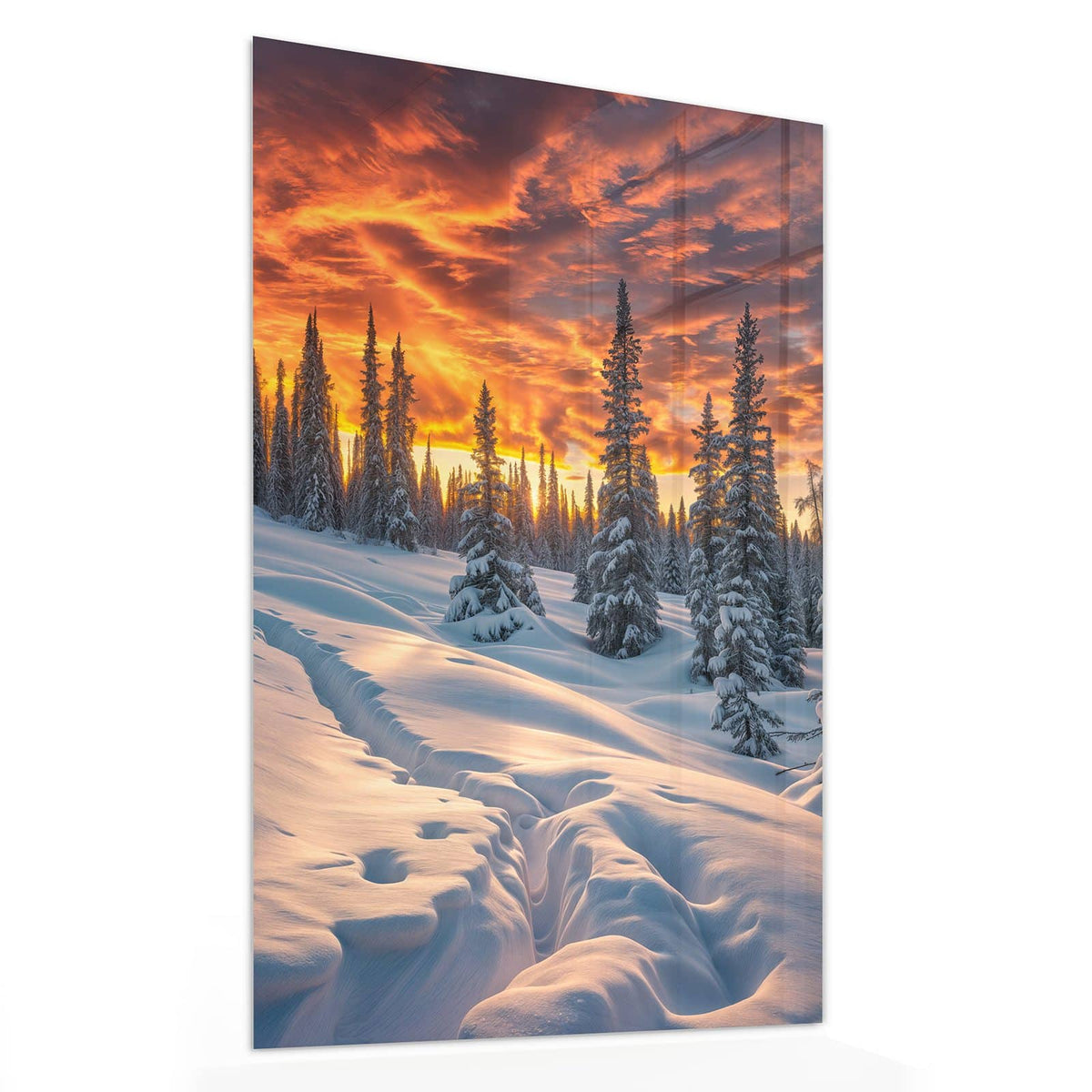 11 Größen – von 30 × 60 bis 60 × 150 cm – Wandbild - Schneewehen im Abendrot - Hochformat