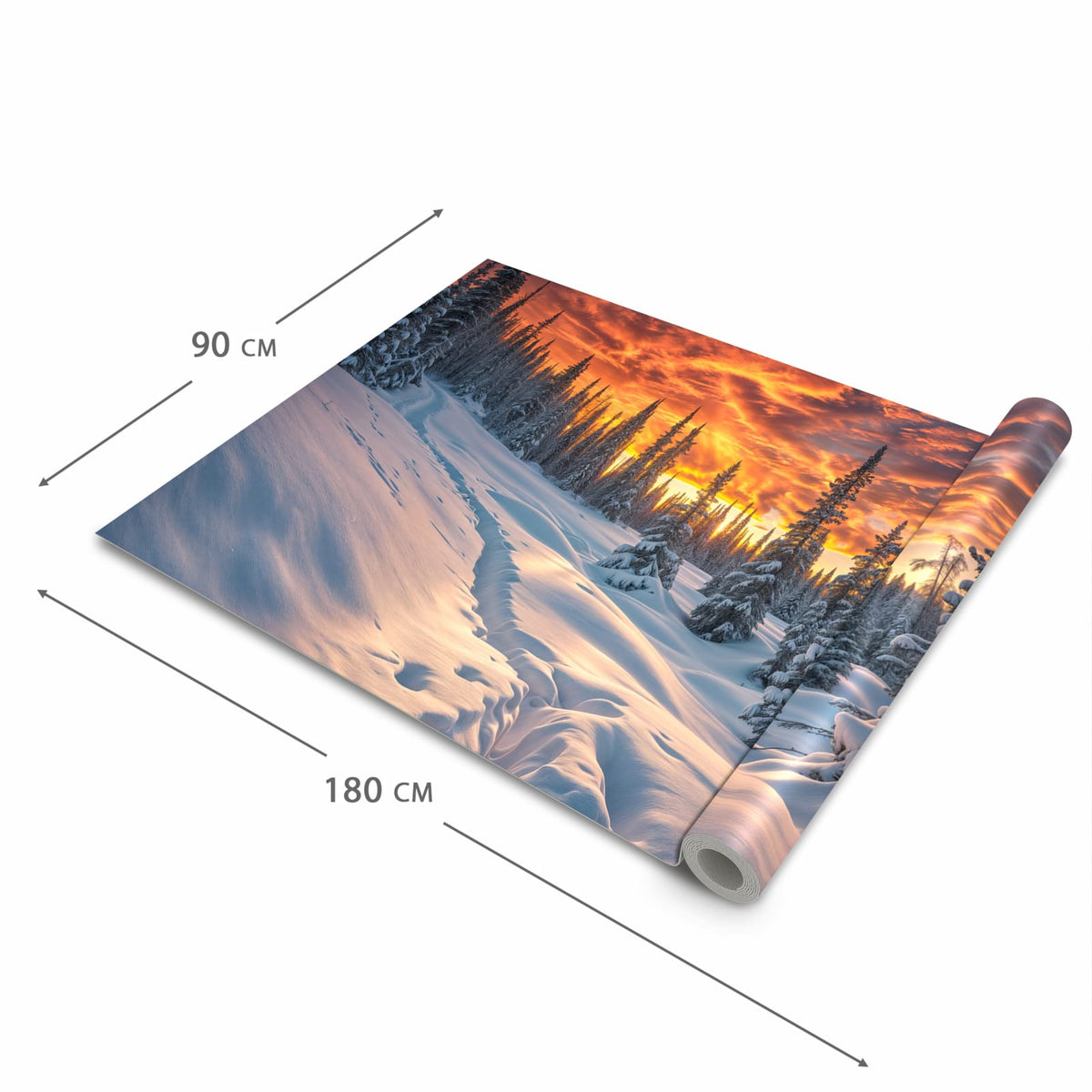 Pflegeleichter moderner Küchenläufer mit Motiv Winter Sonnenuntergang in der Größe 80x280 cm