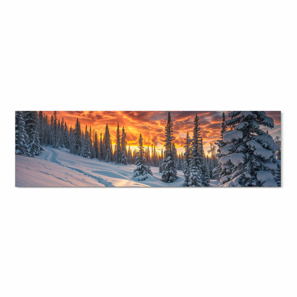UV-beständiger waschbarer Küchenteppich mit Motiv Winter Sonnenuntergang in Frontansicht