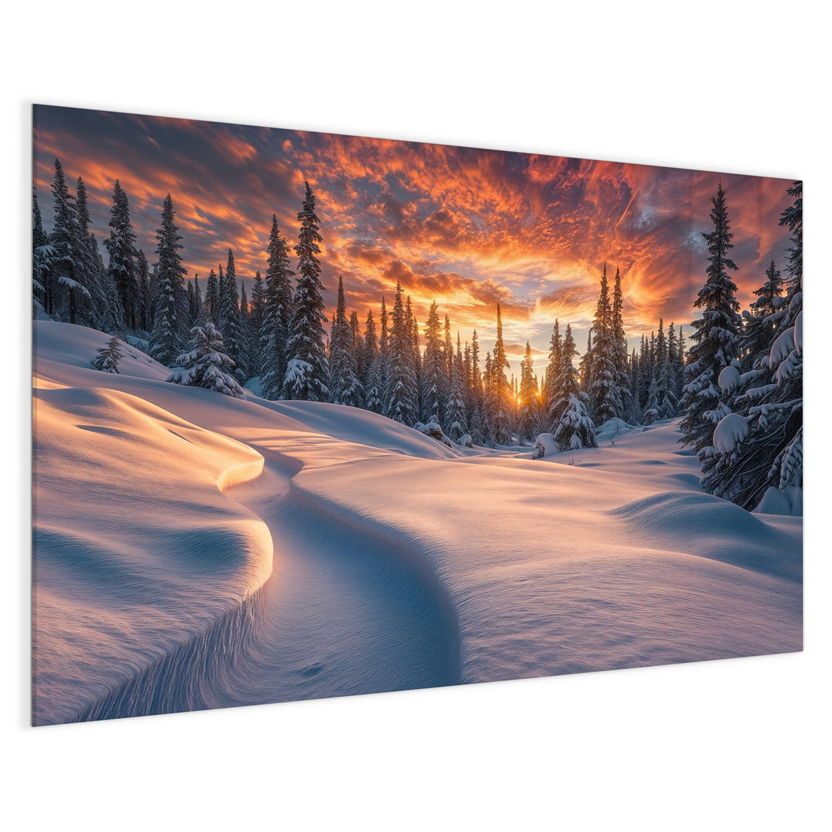 4 mm Glas statt lackiertem Blech – Magnettafel - Roter Himmel über Schnee