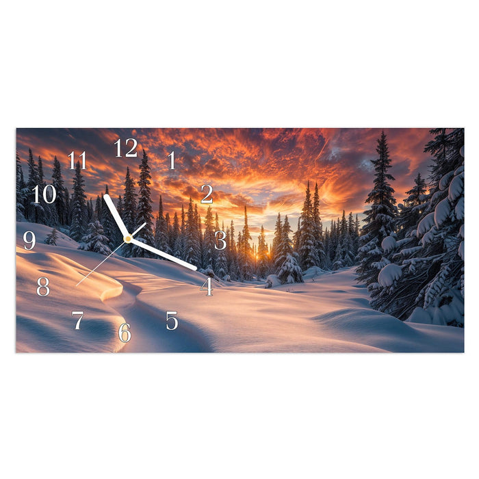 Wanduhr Winterlandschaft Sonne aus Glas – Querformat 60 × 30 cm mit Ziffernblatt Klassisch