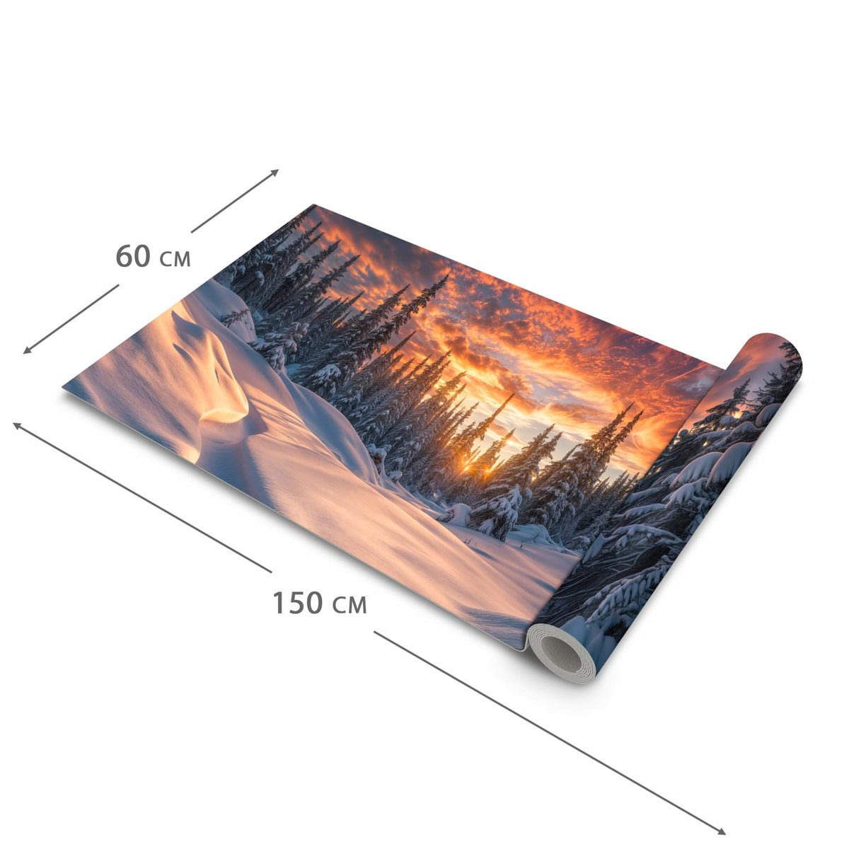 Hygienischer Teppich fürs Esszimmer mit Motiv Winterlandschaft Sonne in der Grösse 80x250 cm