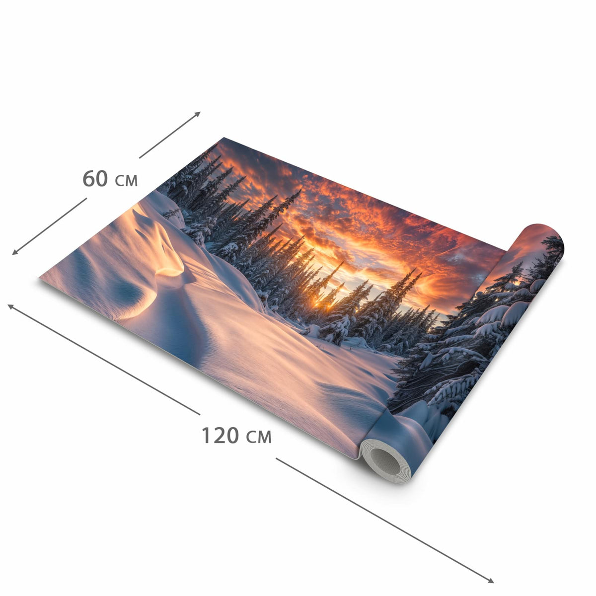 Waschbarer dünner Küchenteppich mit Motiv Winterlandschaft Sonne in der Grösse 80x250 cm