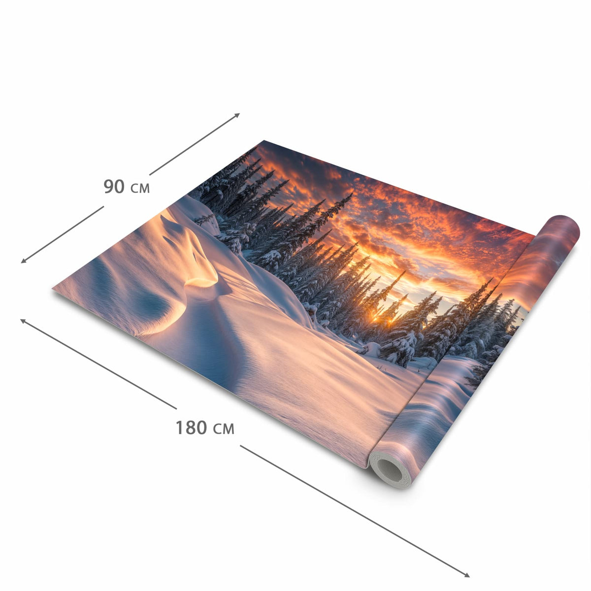 Formstabiler waschbarer Küchenteppich mit Motiv Winterlandschaft Sonne in der Grösse 80x280 cm