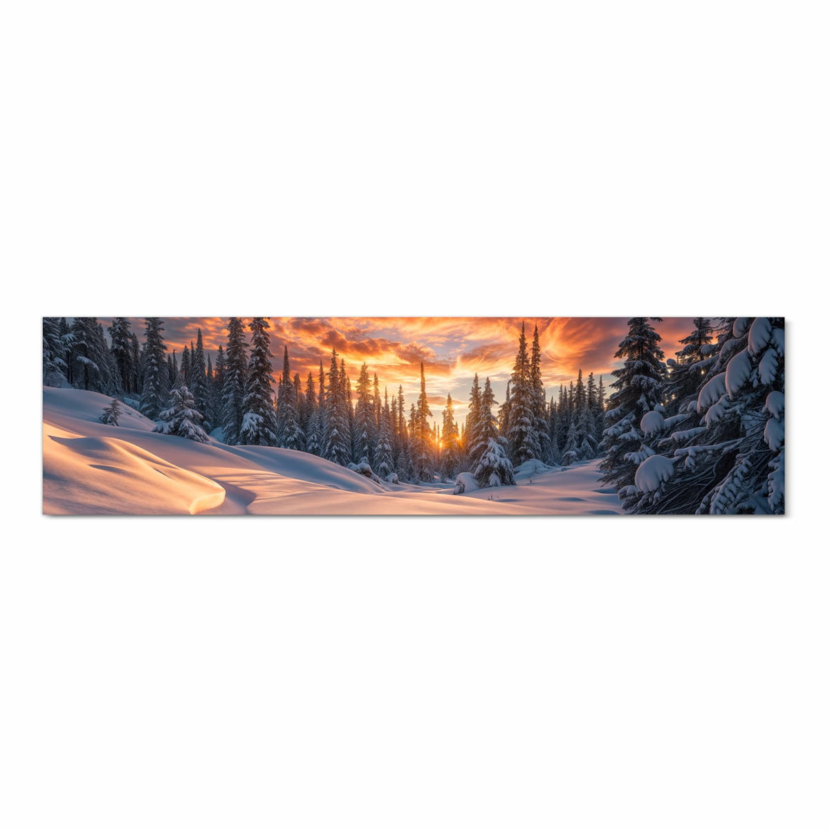 Feuchtigkeitsresistenter Teppich fürs Esstisch mit Motiv Winterlandschaft Sonne in Frontansicht