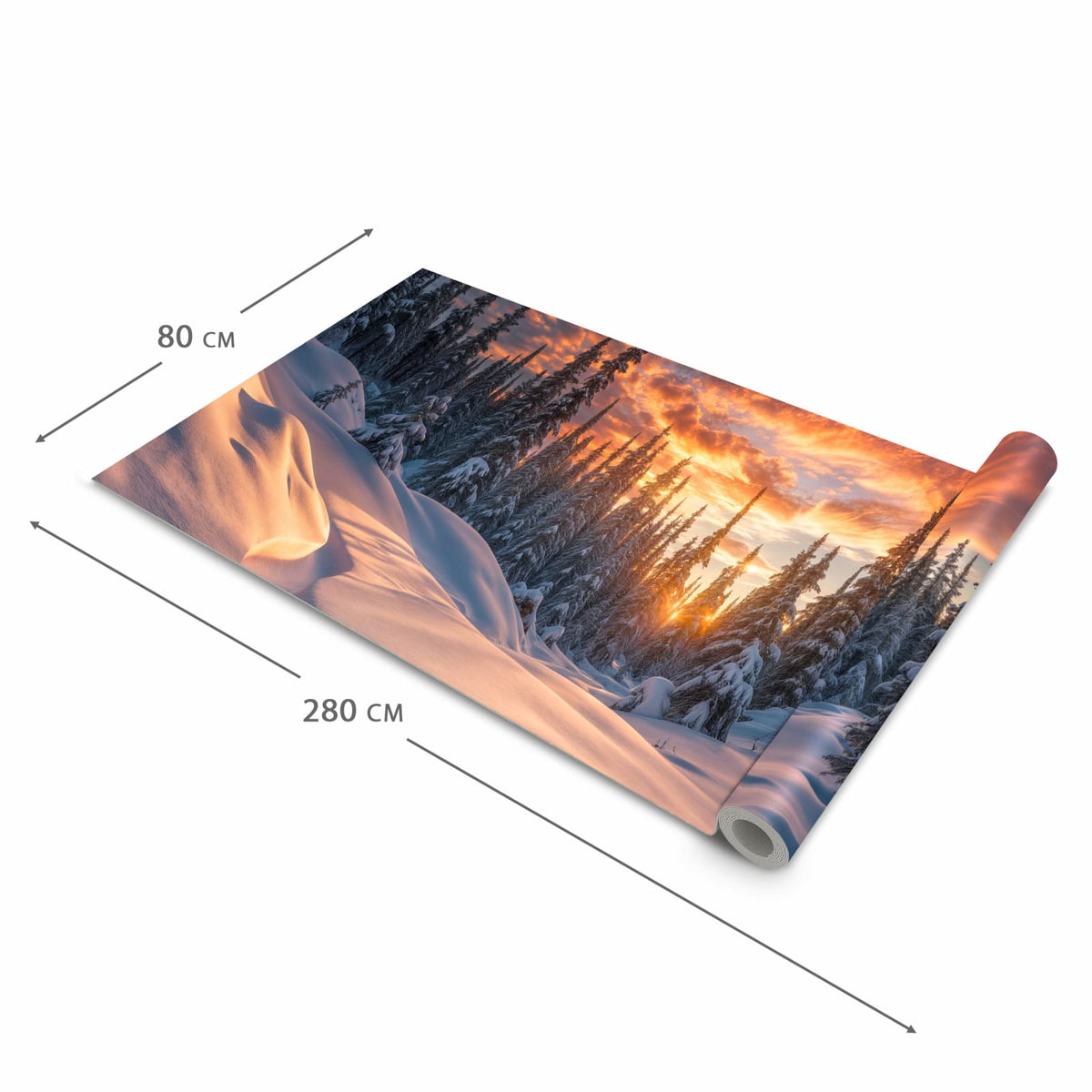 Bodenschonender rutschfester Küchenteppich mit Motiv Winterlandschaft Sonne in der Grösse 80x250 cm