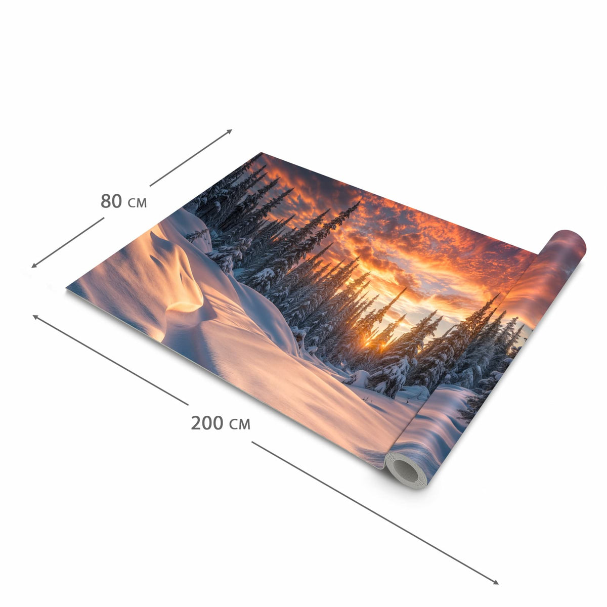 Bodenschonender waschbarer Küchenteppich mit Motiv Winterlandschaft Sonne in der Grösse 80x250 cm
