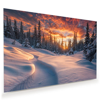 Wandbild mit dem Motiv Roter Himmel über Schnee