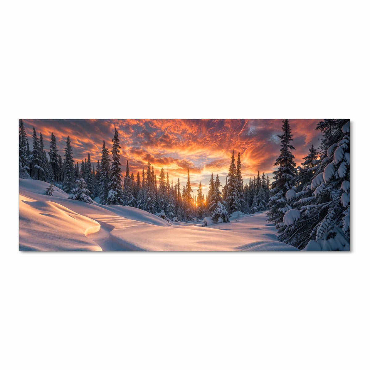 Rutschhemmender waschbarer Küchenläufer mit Motiv Winterlandschaft Sonne in Frontansicht