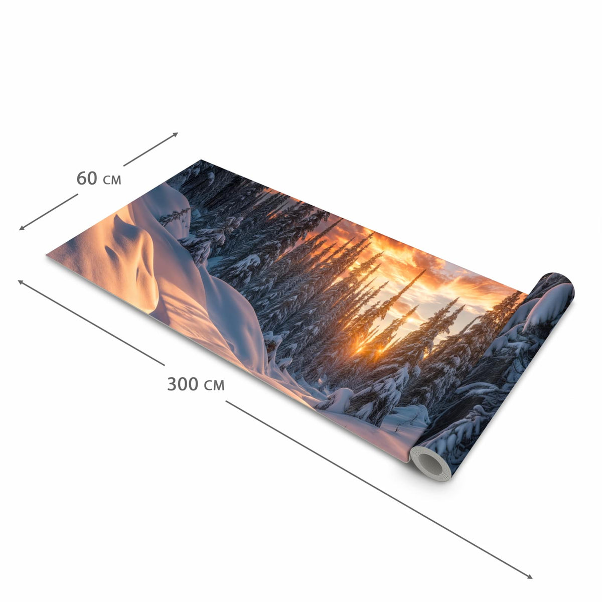 Rutschfester Bodenläufer Teppich mit Motiv Winterlandschaft Sonne in der Grösse 80x250 cm