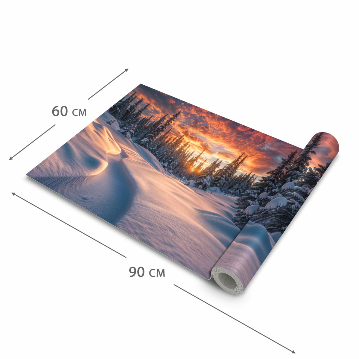 Feuchtigkeitsresistenter Küchenteppich mit Motiv Winterlandschaft Sonne in der Grösse 80x250 cm
