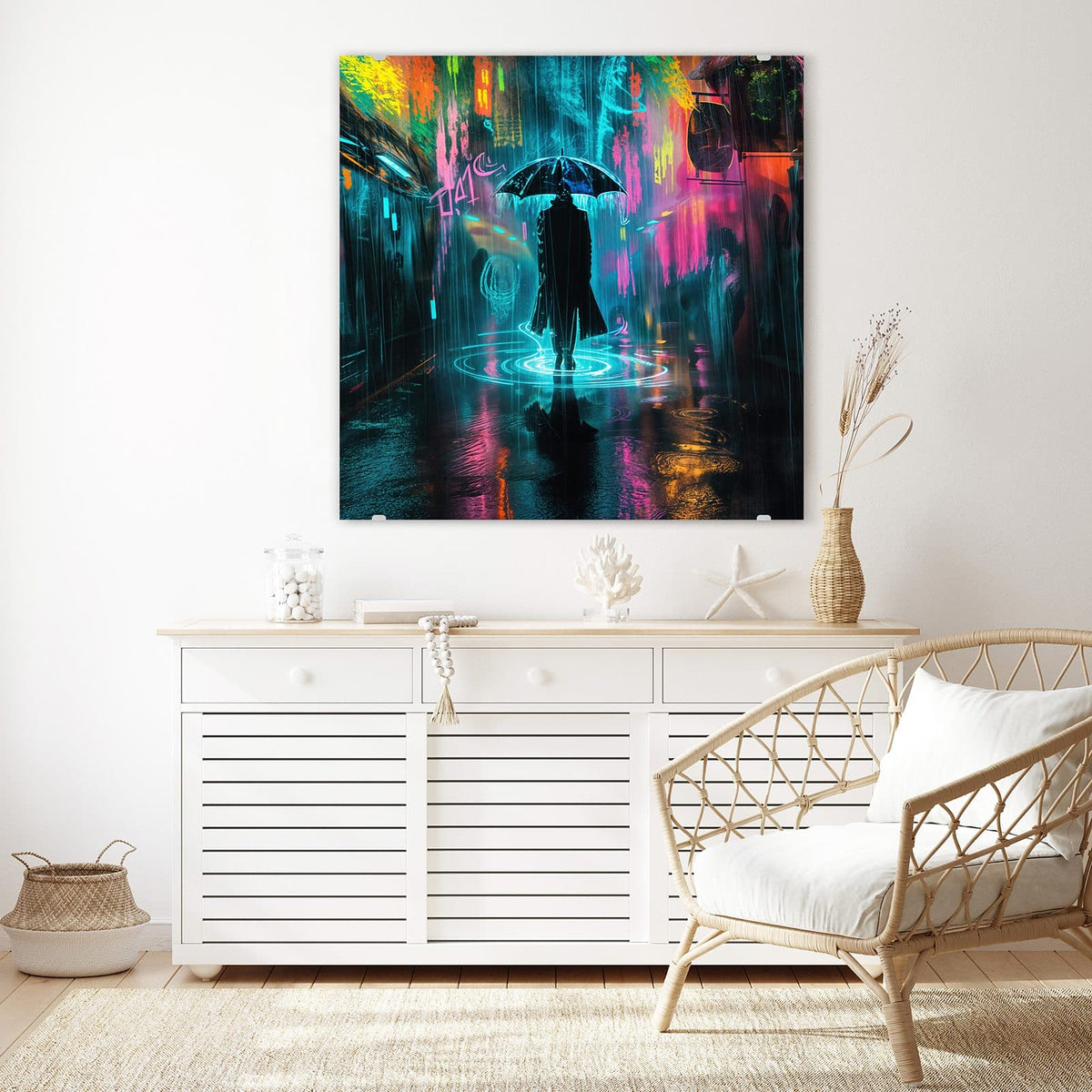 Echtglas, 4 mm – kein Acryl, keine Folie – Wandbild - Regen bei Nacht - Quadratisch