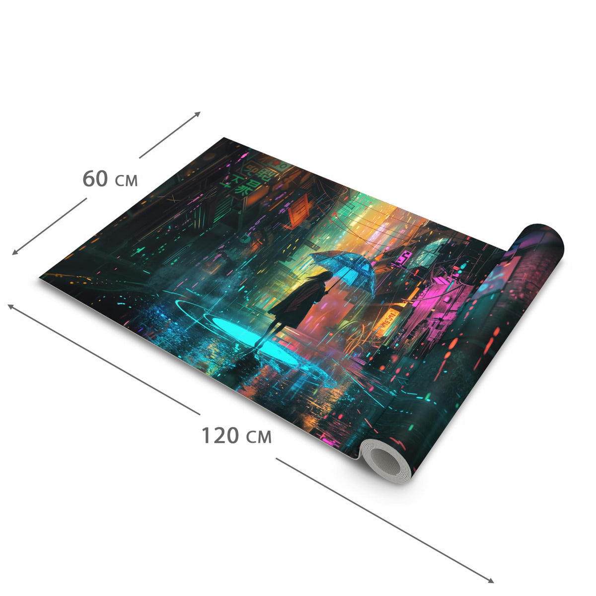 Waschbarer Küchenteppich mit Motiv Regen Stadt Lichter in der Grösse 80x200 cm für Trittkomfort