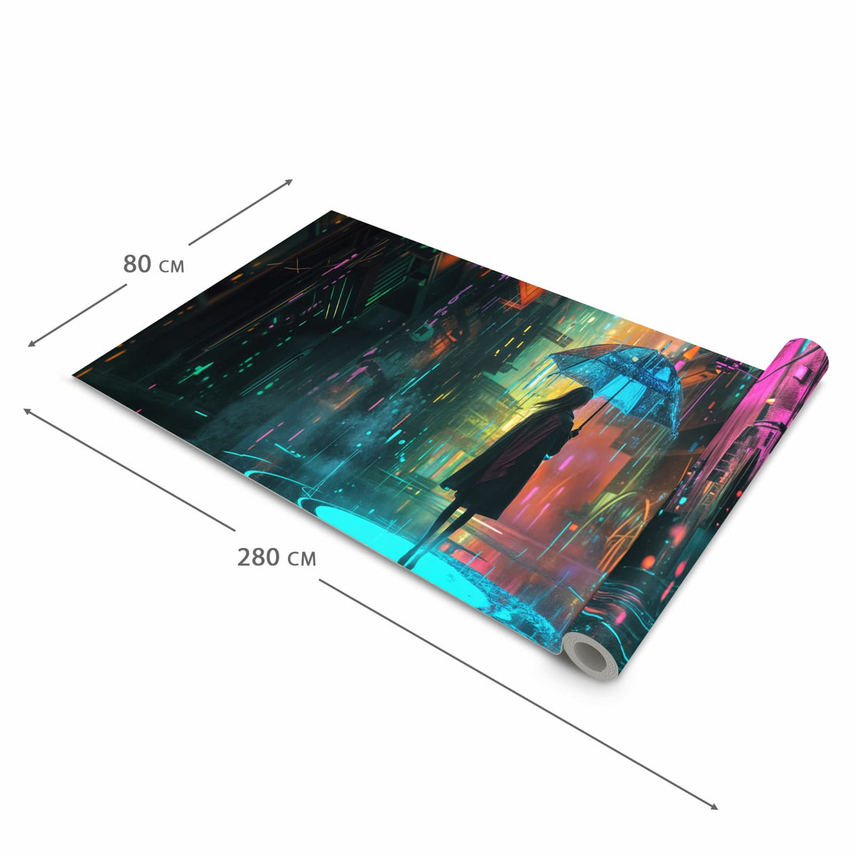 Rutschhemmender moderner Küchenläufer mit Motiv Regen Stadt Lichter in der Grösse 80x200 cm