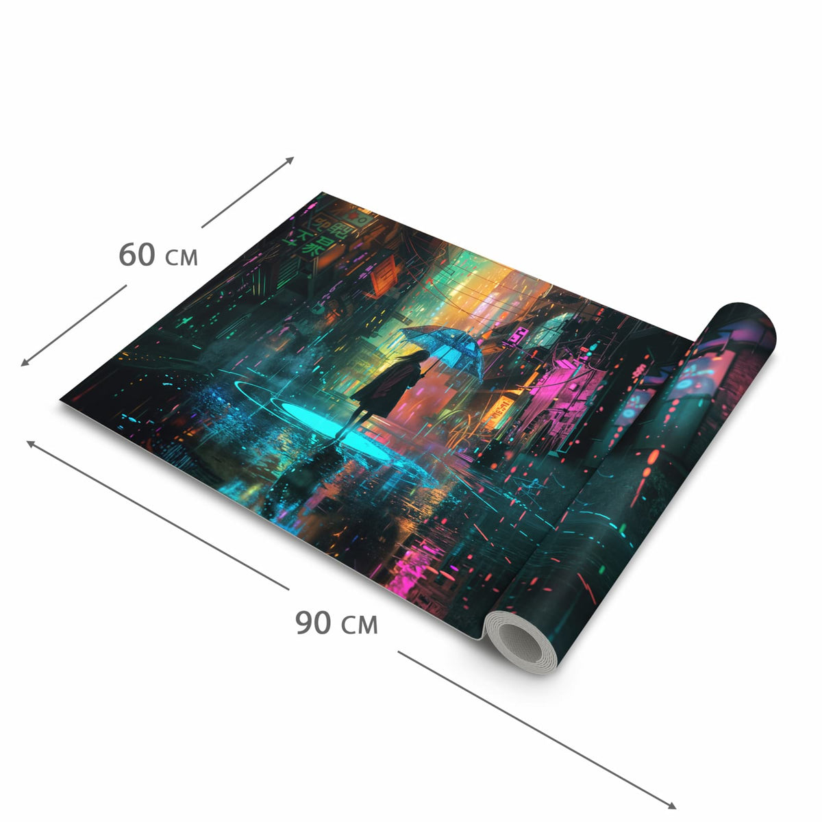 Flacher rutschfester Küchenläufer mit Motiv Regen Stadt Lichter in der Grösse 80x200 cm