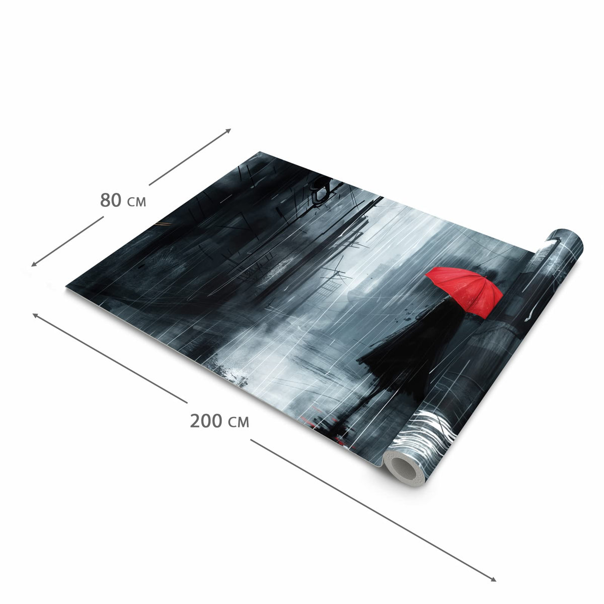 Formstabiler rutschfester Küchenteppich mit Motiv Regenschirm im Regen in der Grösse 80x200 cm