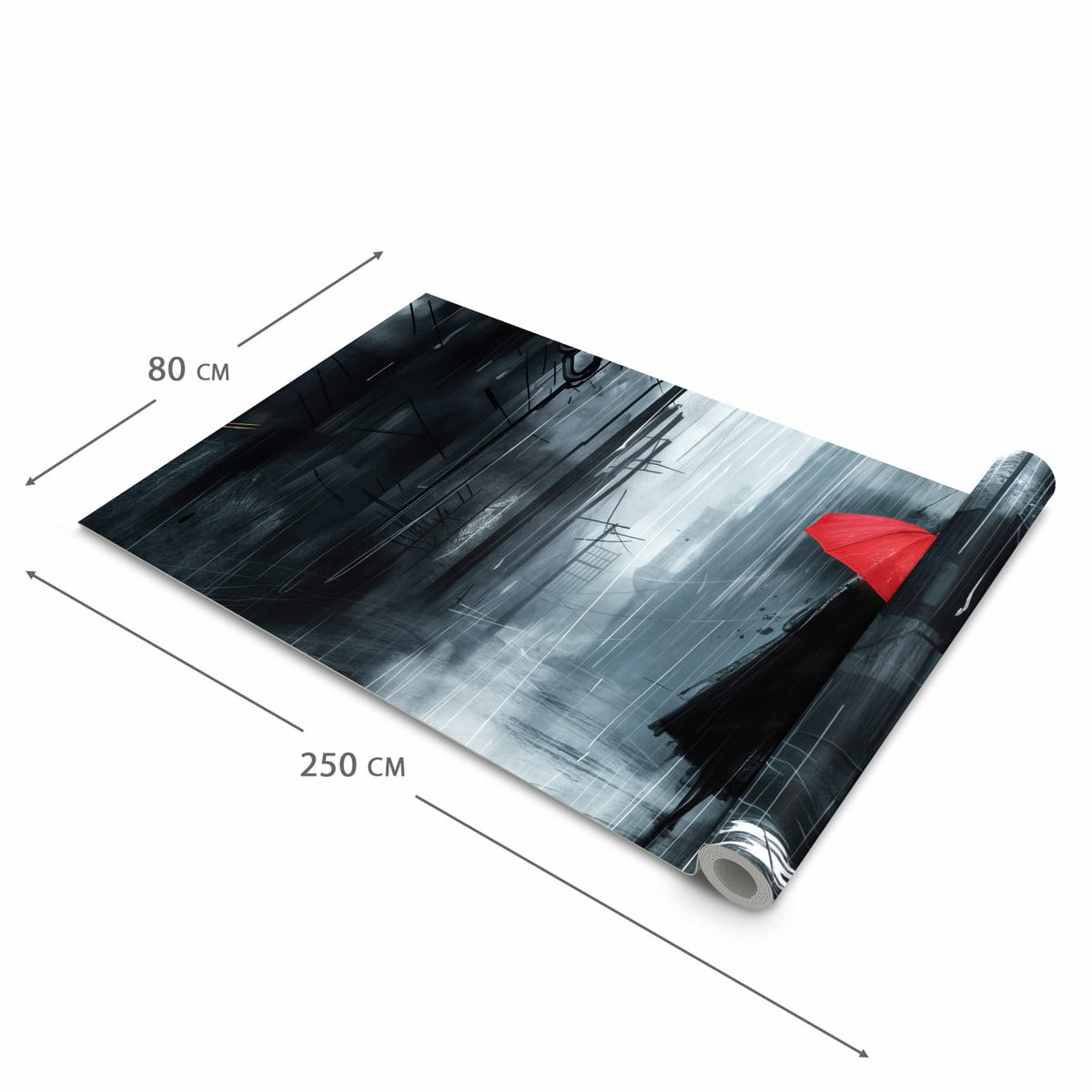 Küchenteppich mit Motiv Regenschirm im Regen in der Grösse 80x200 cm zum sicheren Aufbewahren
