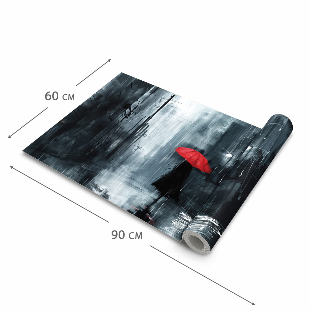 Farbbeständiger Küchenteppich mit Motiv Regenschirm im Regen in der Grösse 80x200 cm