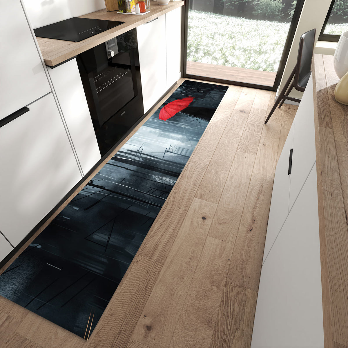 13 Größen – von 60 × 90 bis 80 × 300 cm – Küchenläufer - Roter Schirm im Regen