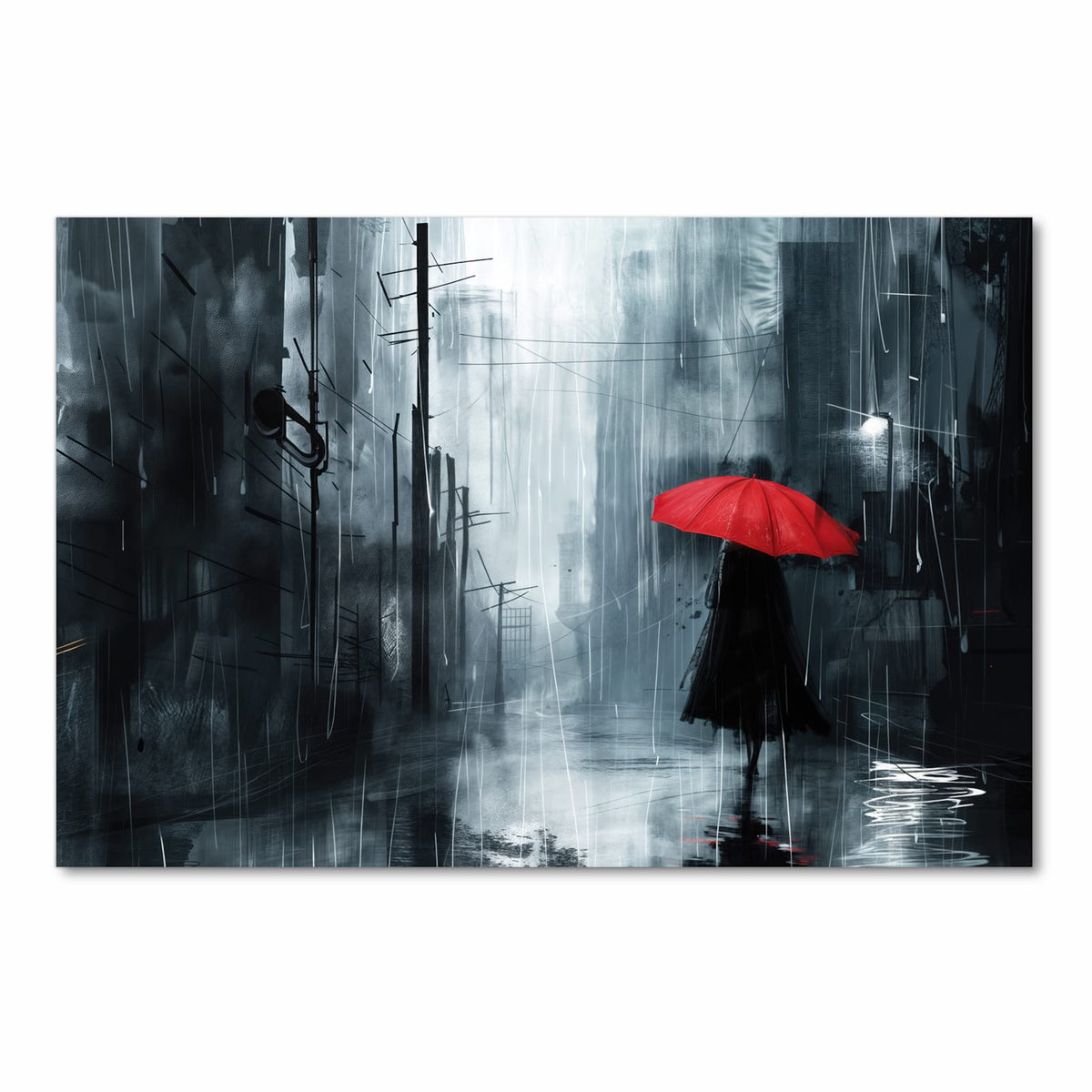 Abriebfester rutschfester Küchenteppich mit Motiv Regenschirm im Regen in Frontansicht