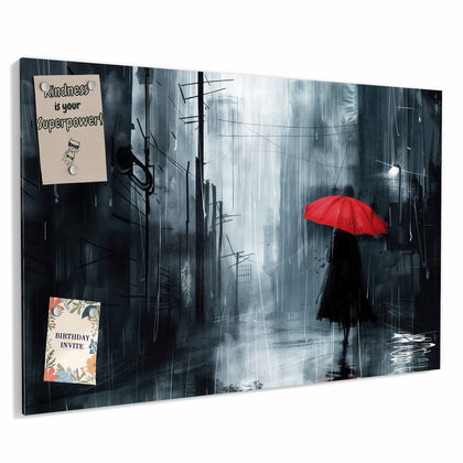 Metall Magnettafel mit dem Motiv Roter Schirm im Regen