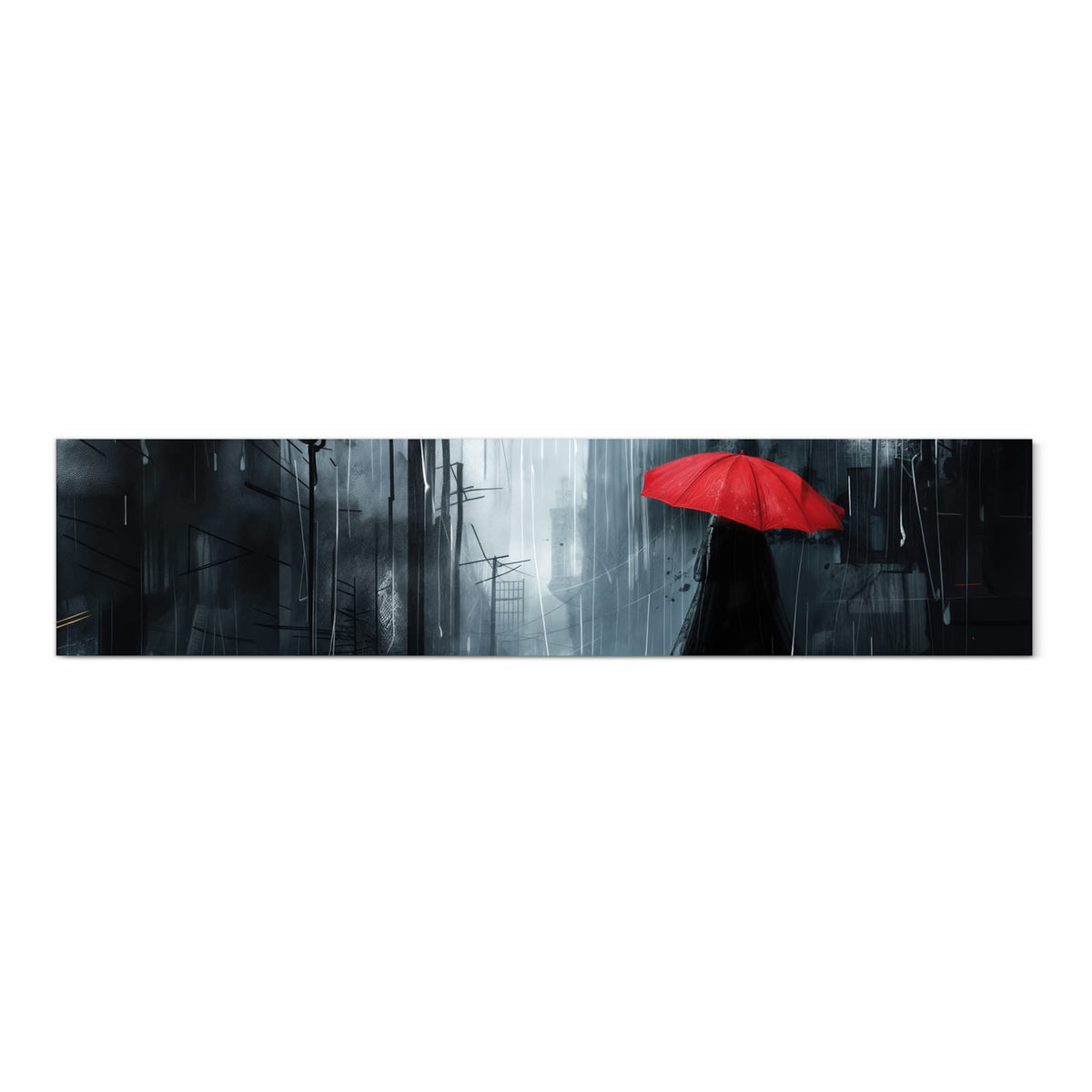 Zeitsparender waschbarer Küchenteppich mit Motiv Regenschirm im Regen in Frontansicht