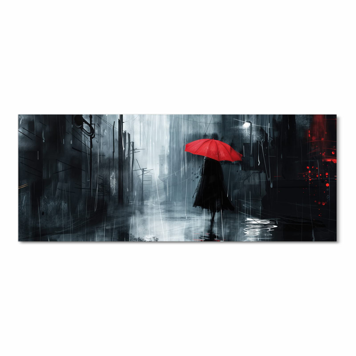 Farbbeständiger Bodenläufer mit Motiv Regenschirm im Regen in Frontansicht