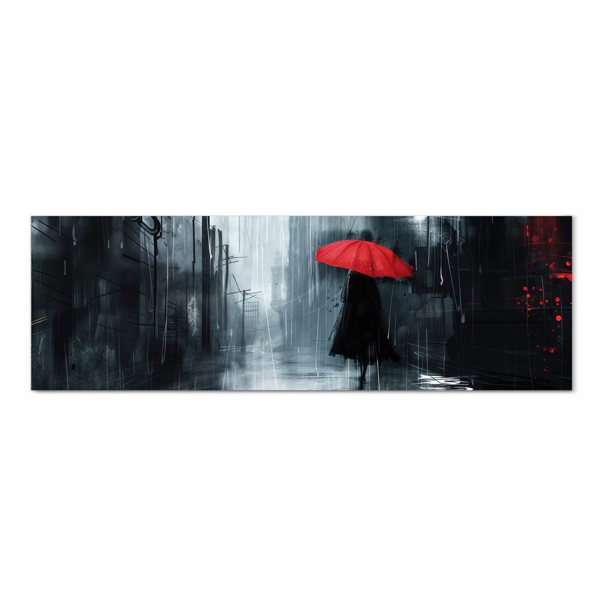UV-beständiger Küchenteppich mit Motiv Regenschirm im Regen in Frontansicht