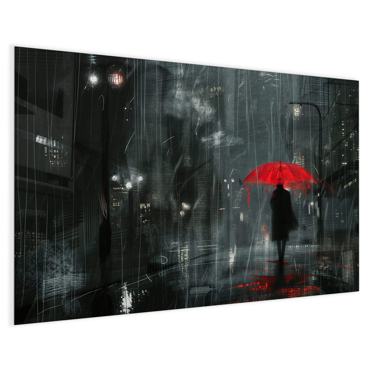 4 mm Glas statt lackiertem Blech – Magnettafel - Roter Schirm bei Nacht