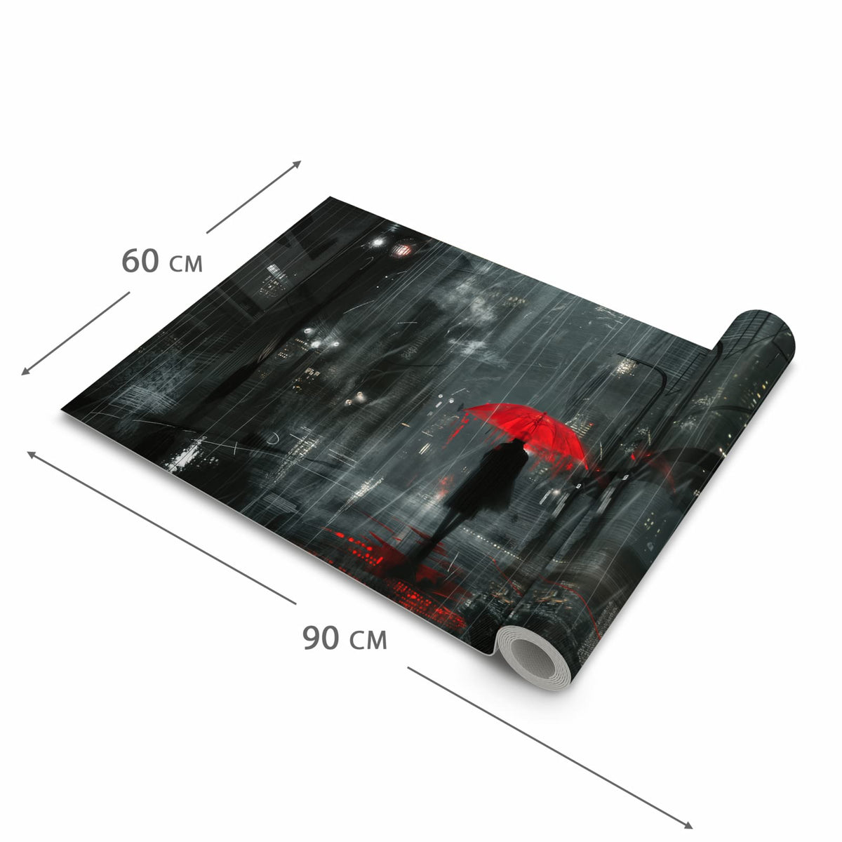 Komfortabler langer Teppich mit Motiv Regenroter Schirm in der Grösse 60x90 cm