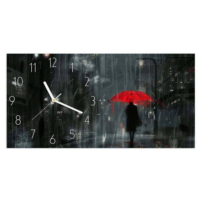 Wanduhr Regenroter Schirm aus Glas – Querformat 60 × 30 cm mit Ziffernblatt Elegant