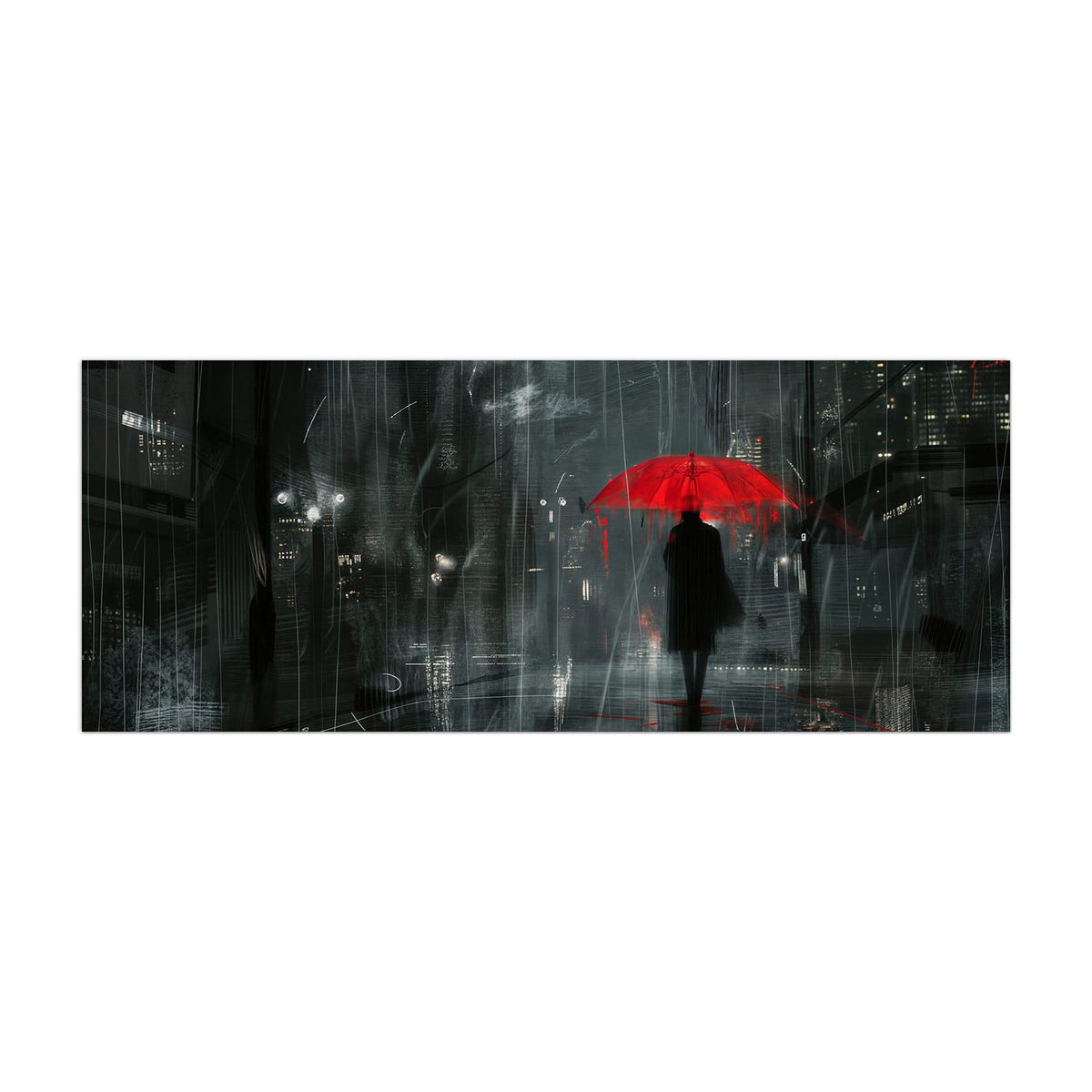 Küchenrückwand aus Glas Roter Schirm bei Nacht im Hochformat, Motiv bildfüllend von vorn