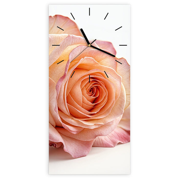 Wanduhr Elegante Rose Blüte aus Glas – Hochformat 30 × 60 cm mit Ziffernblatt Linie